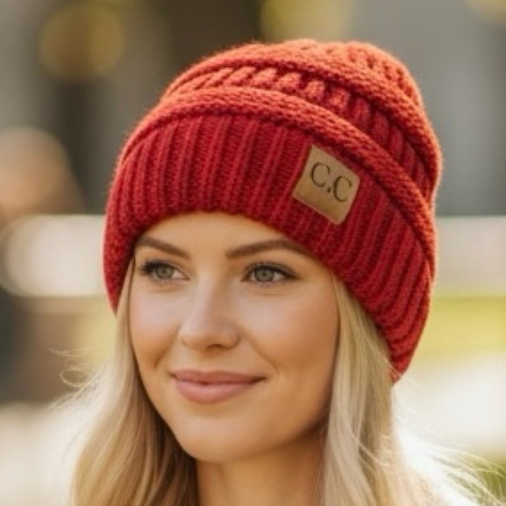 C.C Inspired Style Women's Vibrant Red Knit Hat | One Size